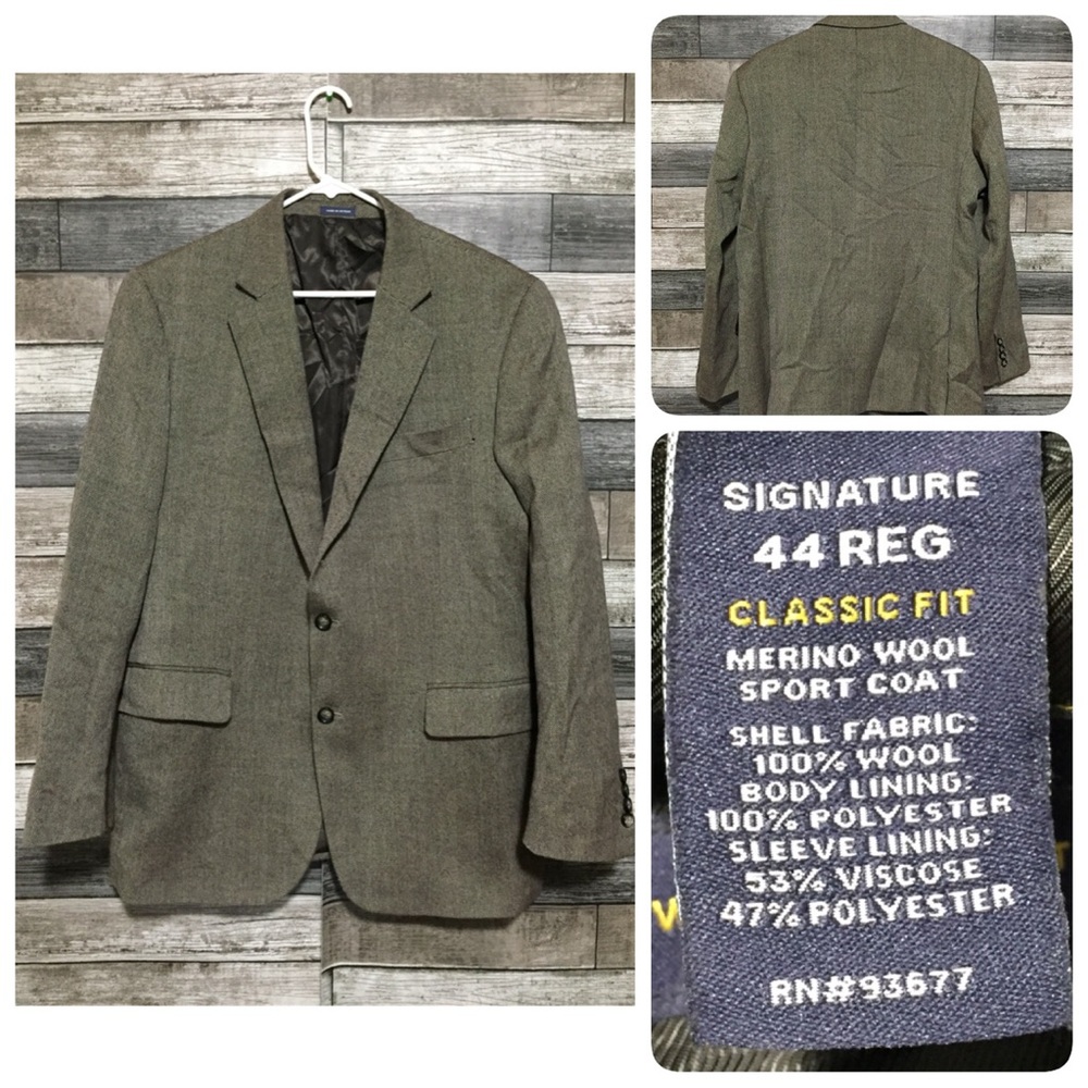 Stafford Classic Fit Merino Wool Blazer Men’s 44R Brown 2 Button